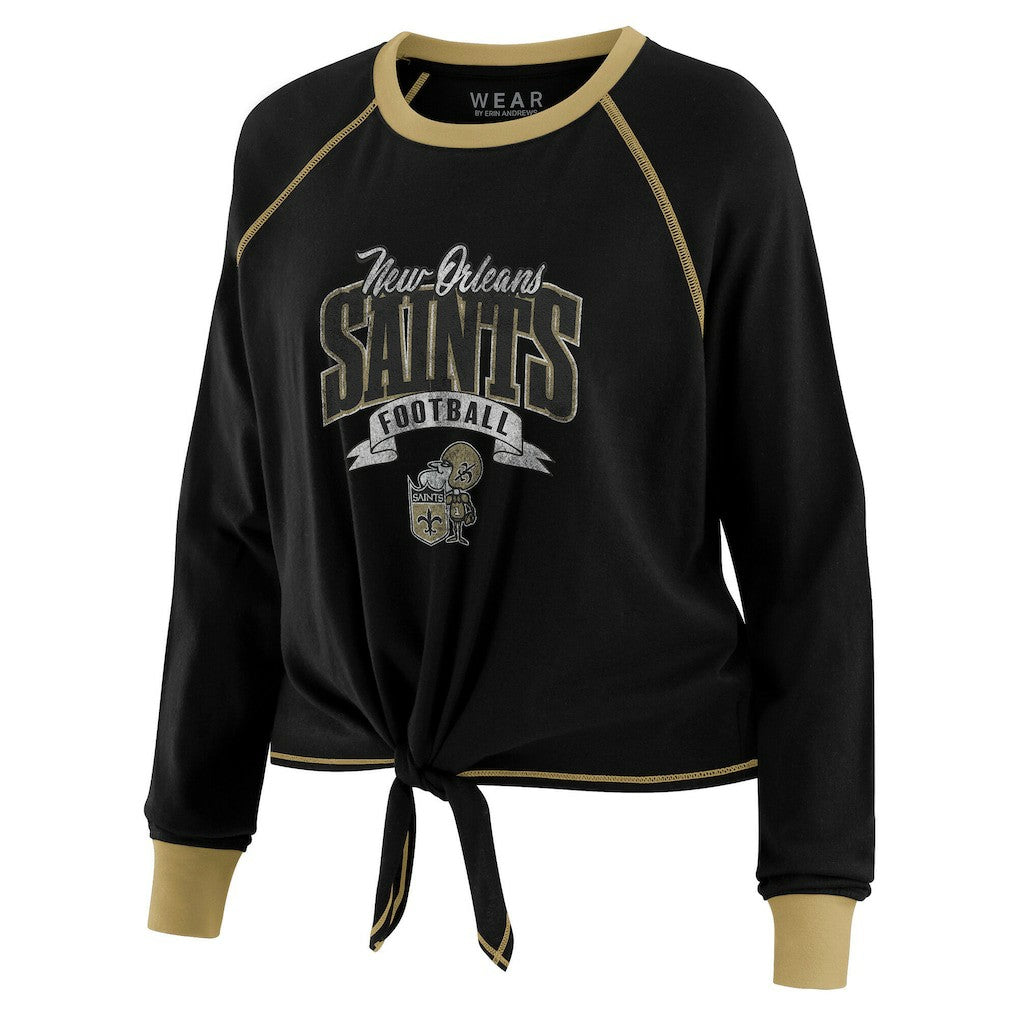 New Orleans Saints WEAR by Erin Andrews Women's Tie-Front Long Sleeve Top - Black/Gold cheap