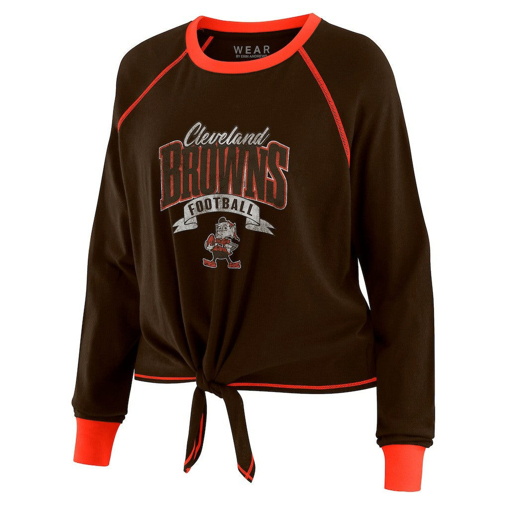 Cleveland Browns WEAR by Erin Andrews Women's Tie-Front Long Sleeve Top - Brown/Orange cheap