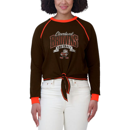Cleveland Browns WEAR by Erin Andrews Women's Tie-Front Long Sleeve Top - Brown/Orange cheap
