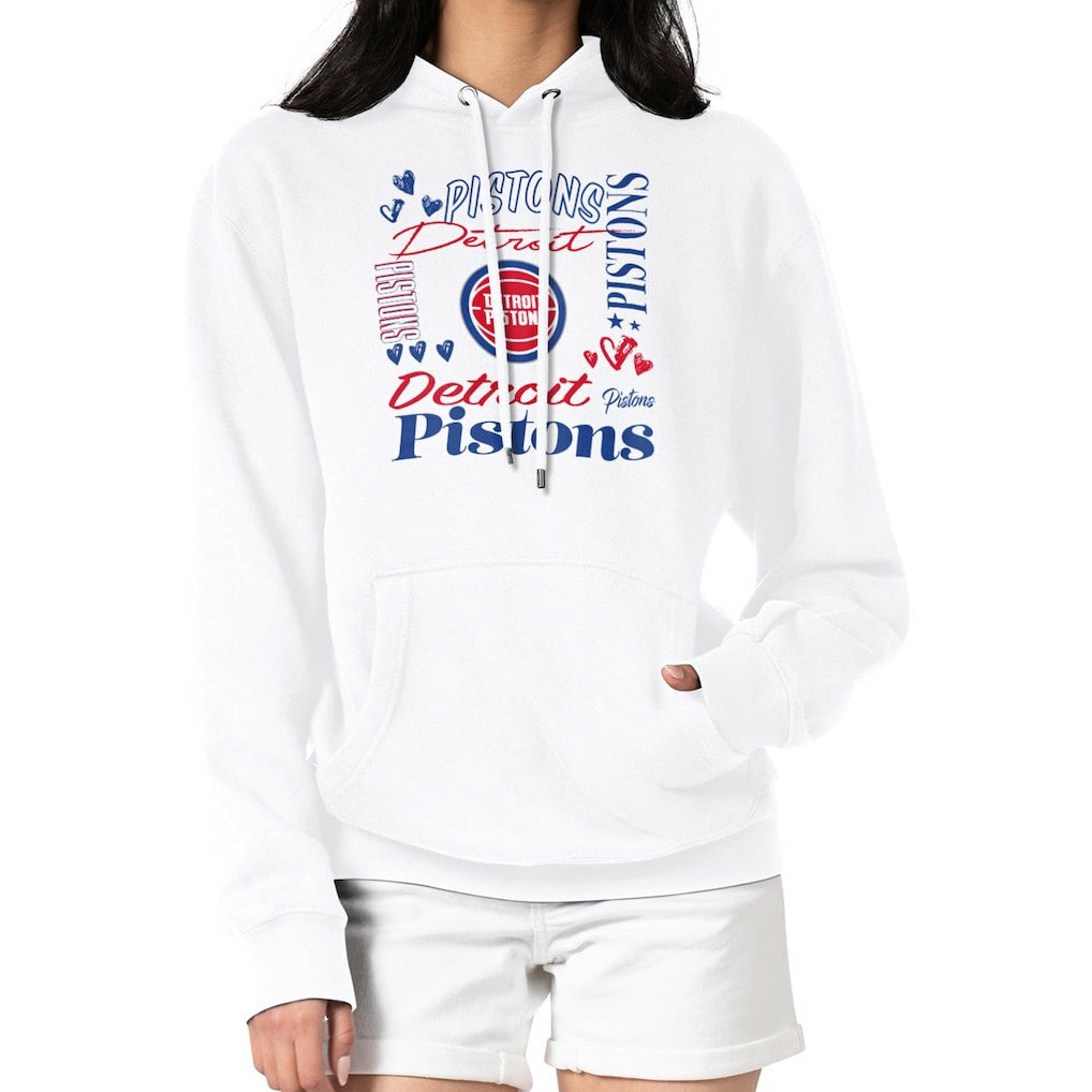 Detroit Pistons G-III 4Her by Carl Banks Women's Team Collage Graphic Fleece Pullover Hoodie sale - White for sale