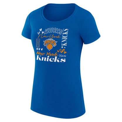 New York Knicks G-III 4Her by Carl Banks Women's Super-Slim Fit Lightweight Team Name Collage Graphic T-Shirt - Blue shop