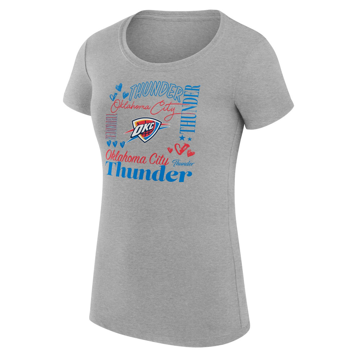 Oklahoma City Thunder G-III 4Her by Carl Banks Women's Super-Slim Fit Lightweight Team Name Collage Graphic T-Shirt - Heather Gray outlet