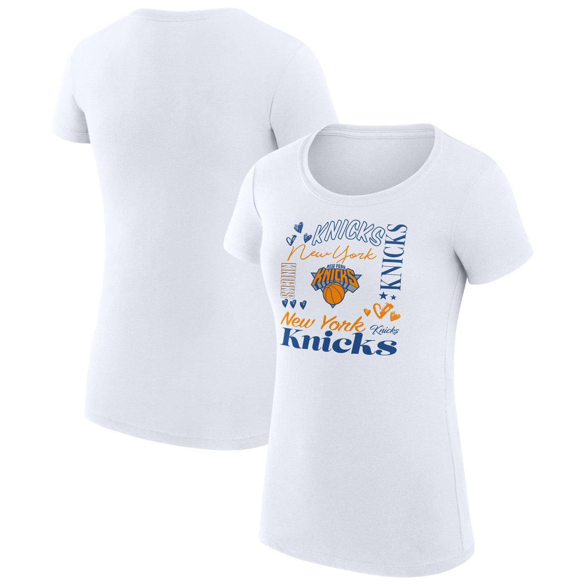 New York Knicks G-III 4Her by Carl Banks Women's Super-Slim Fit Lightweight Team Name Collage Graphic T-Shirt - White online