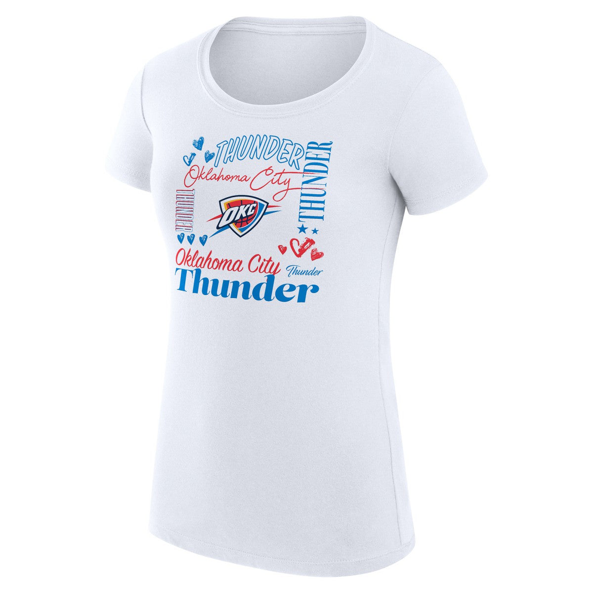 Oklahoma City Thunder G-III 4Her by Carl Banks Women's Super-Slim Fit Lightweight Team Name Collage Graphic T-Shirt - White discount