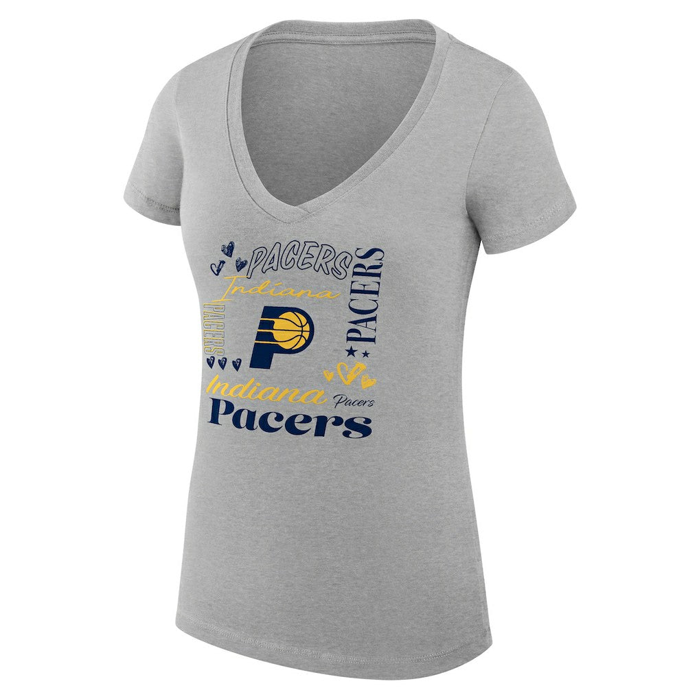 Indiana Pacers G-III 4Her by Carl Banks Women's Super-Slim Fit Lightweight Team Name Collage Graphic V-Neck T-Shirt - Heather Gray outlet