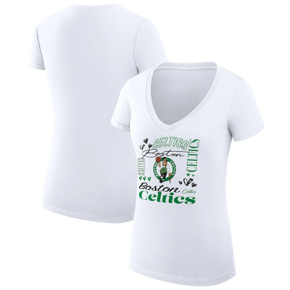 Boston Celtics G-III 4Her by Carl Banks Women's Super-Slim Fit Lightweight Team Name Collage Graphic V-Neck T-Shirt - White sale