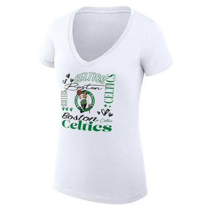 Boston Celtics G-III 4Her by Carl Banks Women's Super-Slim Fit Lightweight Team Name Collage Graphic V-Neck T-Shirt - White sale