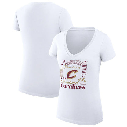 Cleveland Cavaliers G-III 4Her by Carl Banks Women's Super-Slim Fit Lightweight Team Name Collage Graphic V-Neck T-Shirt sale - White shop