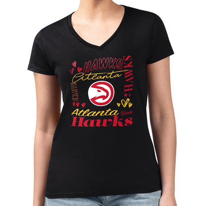 Atlanta Hawks G-III 4Her by Carl Banks Women's Super-Slim Fit Lightweight Team Name Collage Graphic V-Neck T-Shirt - Black sale