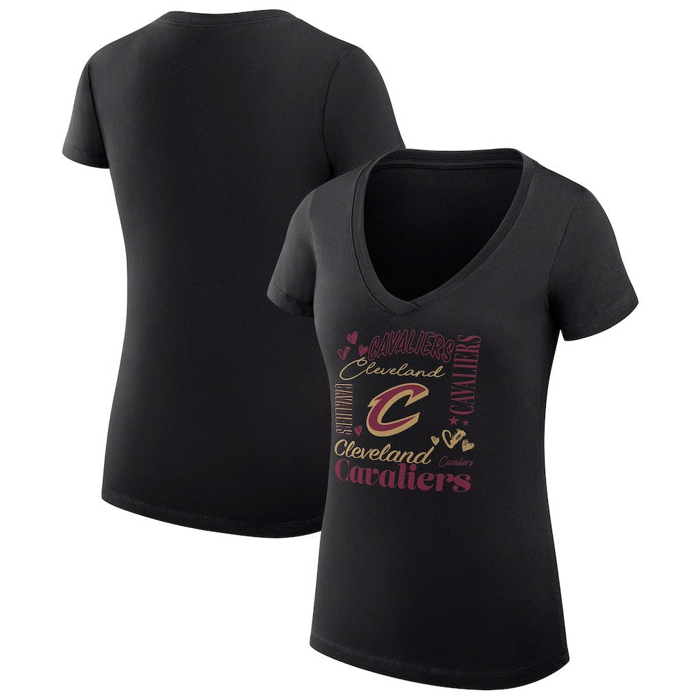 Cleveland Cavaliers G-III 4Her by Carl Banks Women's Super-Slim Fit Lightweight Team Name Collage Graphic V-Neck T-Shirt sale - Black sale