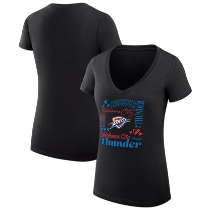 Oklahoma City Thunder G-III 4Her by Carl Banks Women's Super-Slim Fit Lightweight Team Name Collage Graphic V-Neck T-Shirt - Black discount