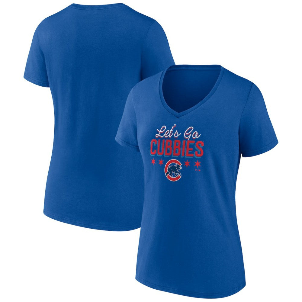 Chicago Cubs Women's Let's Go Cubbies V-Neck T-Shirt - Royal