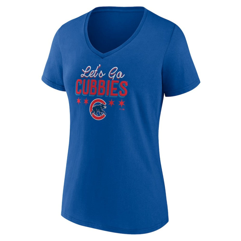 Chicago Cubs Women's Let's Go Cubbies V-Neck T-Shirt - Royal