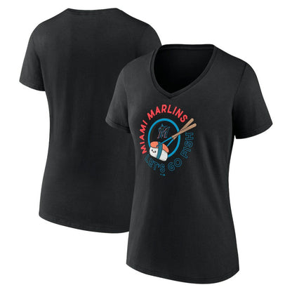 Miami Marlins Women's Let's Go Fish V-Neck T-Shirt - Black