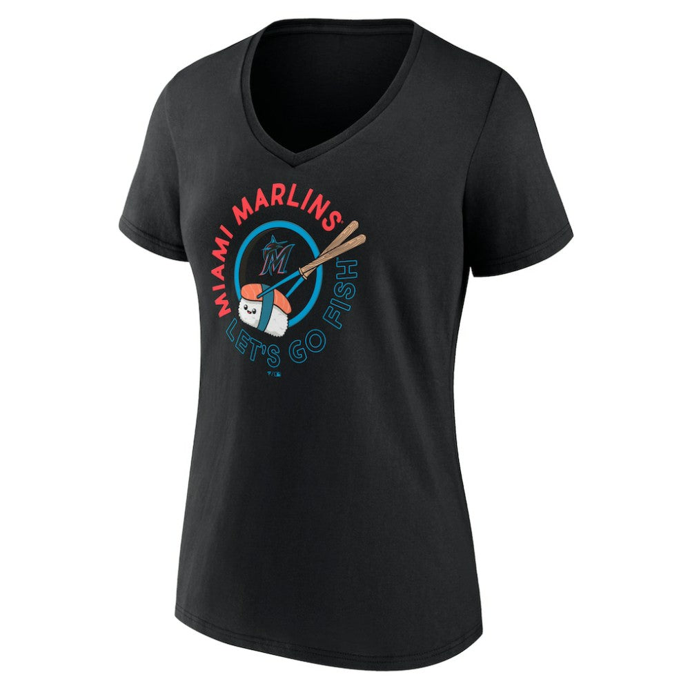 Miami Marlins Women's Let's Go Fish V-Neck T-Shirt - Black