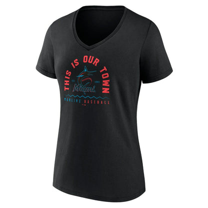 Miami Marlins Women's Our Town V-Neck T-Shirt - Black