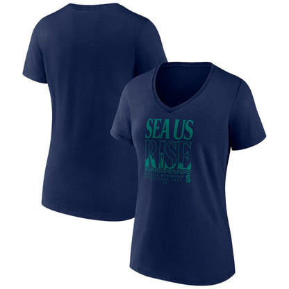 Seattle Mariners Women's Sea Us Rise V-Neck T-Shirt - Navy