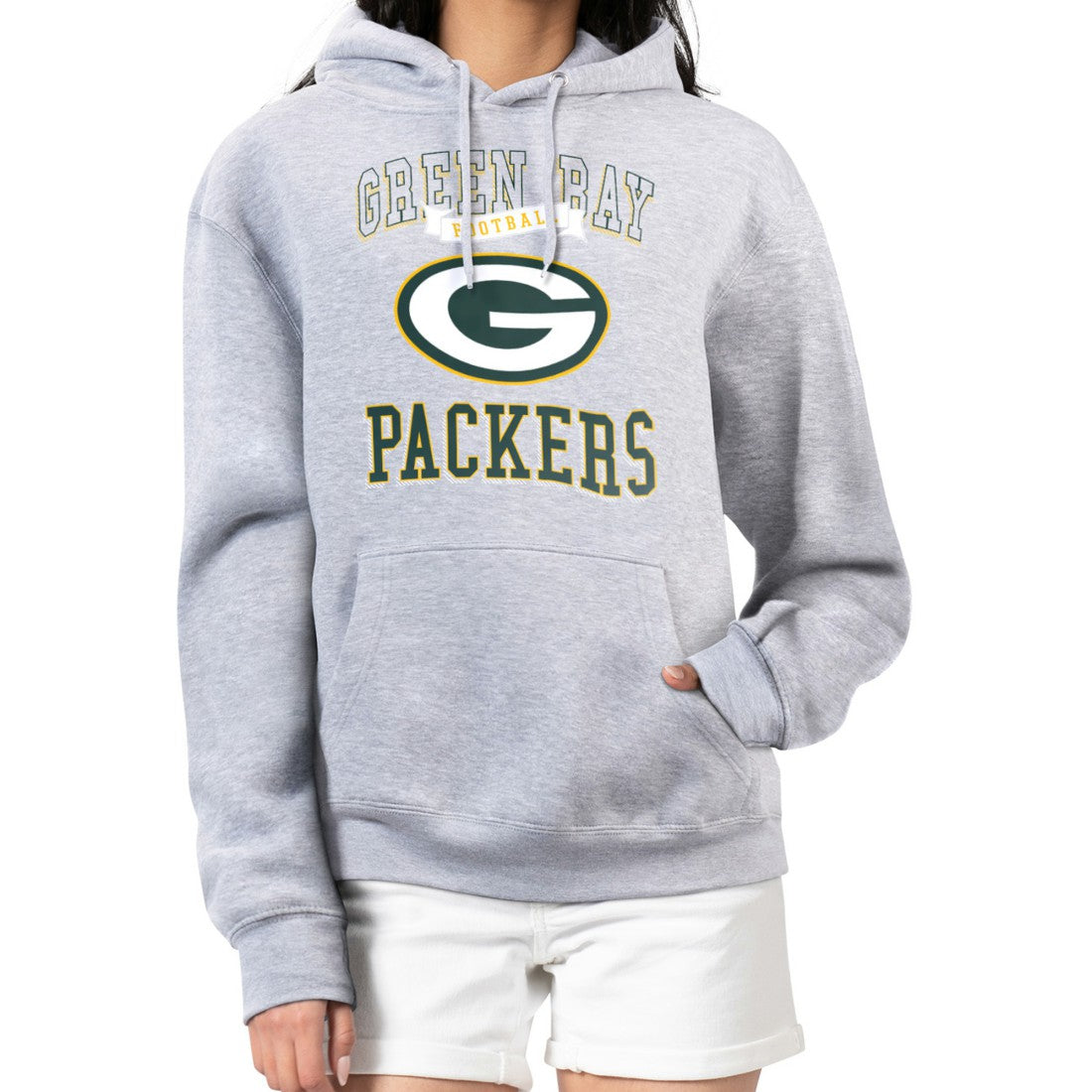 Green Bay Packers G-III 4Her by Carl Banks Women's Team Logo Graphic Fleece Tri-Blend Pullover Hoodie - Heather Gray sale