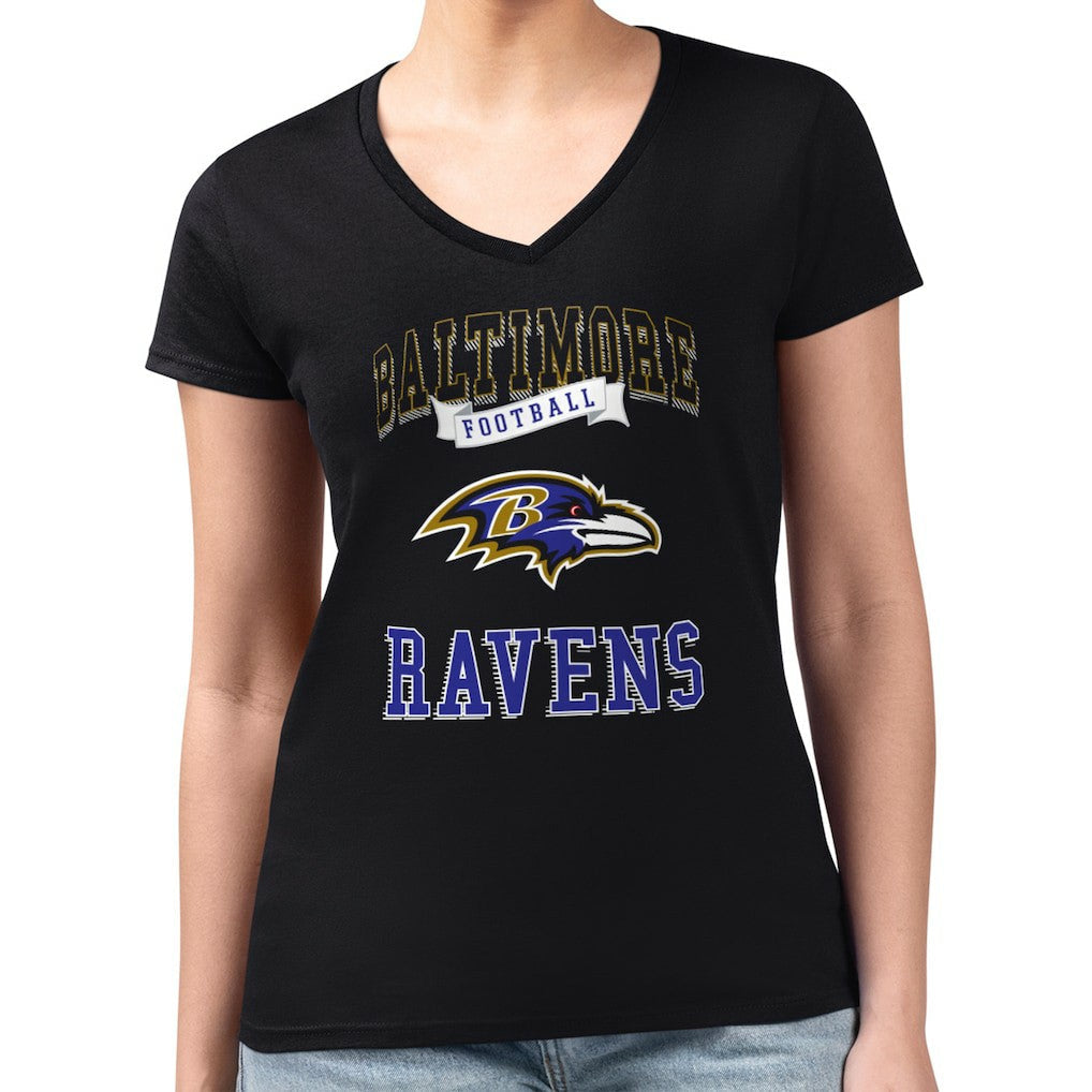Baltimore Ravens G-III 4Her by Carl Banks Women's Super-Slim Fit Lightweight Team Logo Graphic V-Neck T-Shirt - Black on sale