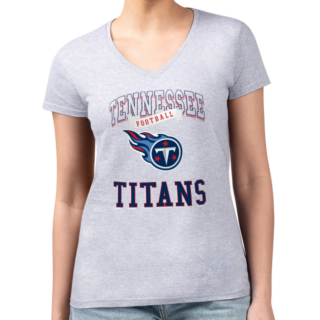 Tennessee Titans G-III 4Her by Carl Banks Women's Super-Slim Fit Lightweight Team Logo Graphic V-Neck T-Shirt - Heather Gray on sale