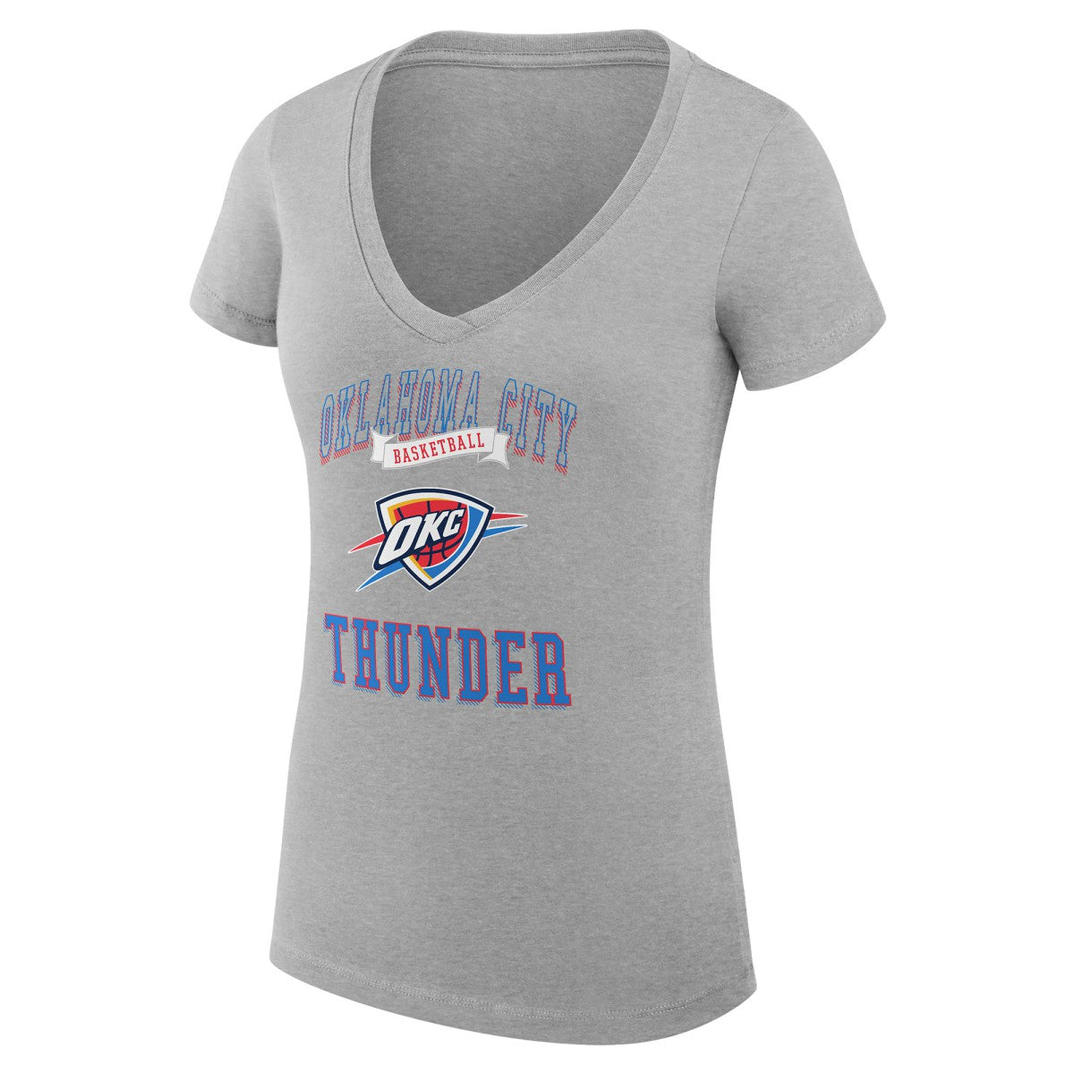 Oklahoma City Thunder G-III 4Her by Carl Banks Women's Super-Slim Fit Lightweight Team Logo V-Neck T-Shirt - Heather Gray for sale