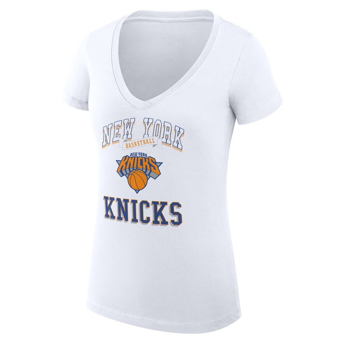 New York Knicks G-III 4Her by Carl Banks Women's Super-Slim Fit Lightweight Team Logo V-Neck T-Shirt - White for sale