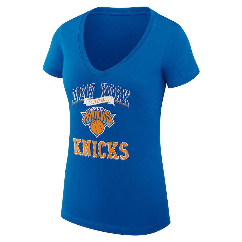 New York Knicks G-III 4Her by Carl Banks Women's Super-Slim Fit Lightweight Team Logo V-Neck T-Shirt - Blue shop