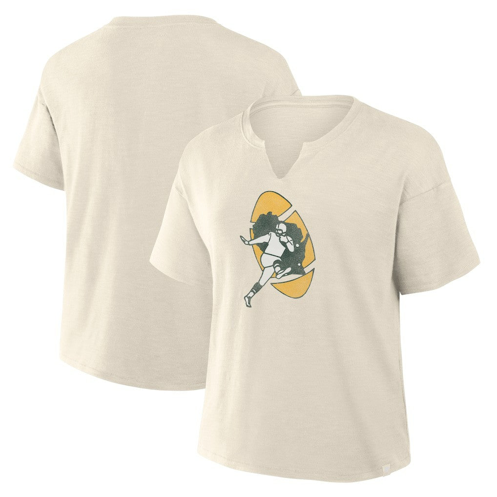 Green Bay Packers Women's Trick Play Slub Boxy T-Shirt - Cream discount