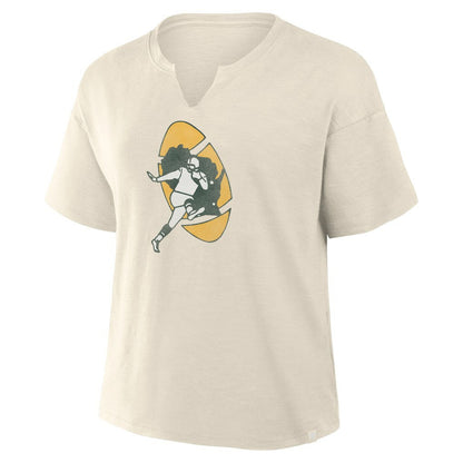 Green Bay Packers Women's Trick Play Slub Boxy T-Shirt - Cream discount