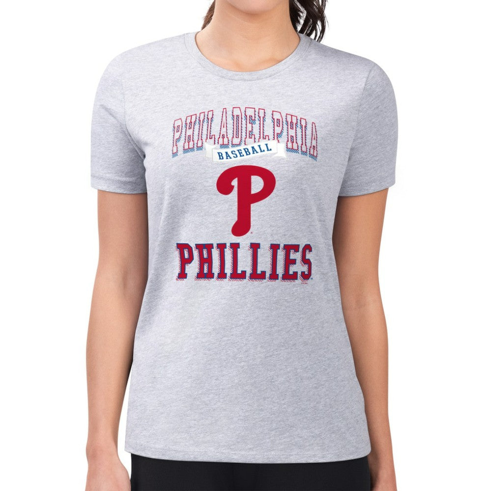 Philadelphia Phillies G-III 4Her by Carl Banks Women's Super-Slim Fit Lightweight Team Logo Graphic T-Shirt - Heather Gray