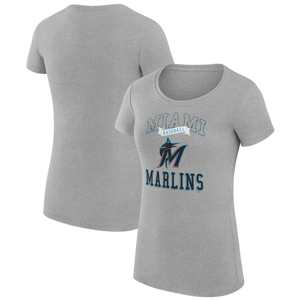 Miami Marlins G-III 4Her by Carl Banks Women's Super-Slim Fit Lightweight Team Logo Graphic T-Shirt - Heather Gray
