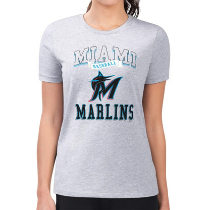 Miami Marlins G-III 4Her by Carl Banks Women's Super-Slim Fit Lightweight Team Logo Graphic T-Shirt - Heather Gray