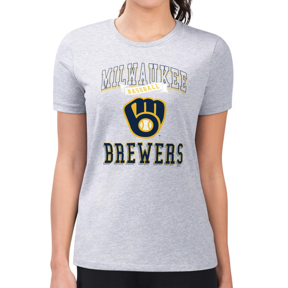 Milwaukee Brewers G-III 4Her by Carl Banks Women's Super-Slim Fit Lightweight Team Logo Graphic T-Shirt - Heather Gray
