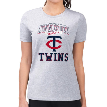 Minnesota Twins G-III 4Her by Carl Banks Women's Super-Slim Fit Lightweight Team Logo Graphic T-Shirt - Heather Gray