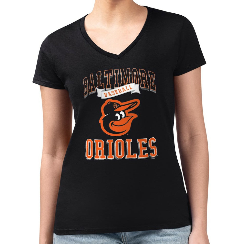 Baltimore Orioles G-III 4Her by Carl Banks Women's Super-Slim Fit Lightweight Team Logo Graphic V-Neck T-Shirt - Black