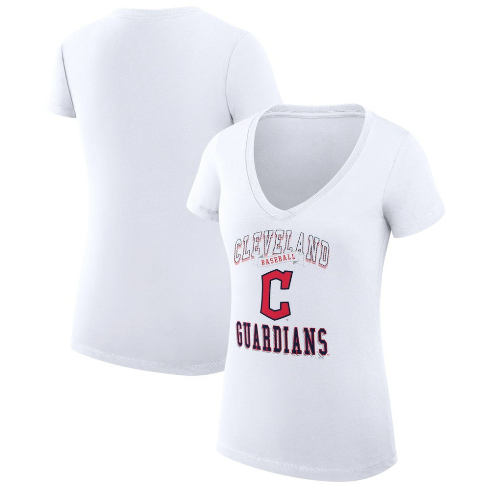 Cleveland Guardians G-III 4Her by Carl Banks Women's Super-Slim Fit Lightweight Team Logo Graphic V-Neck T-Shirt - White