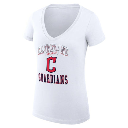 Cleveland Guardians G-III 4Her by Carl Banks Women's Super-Slim Fit Lightweight Team Logo Graphic V-Neck T-Shirt - White