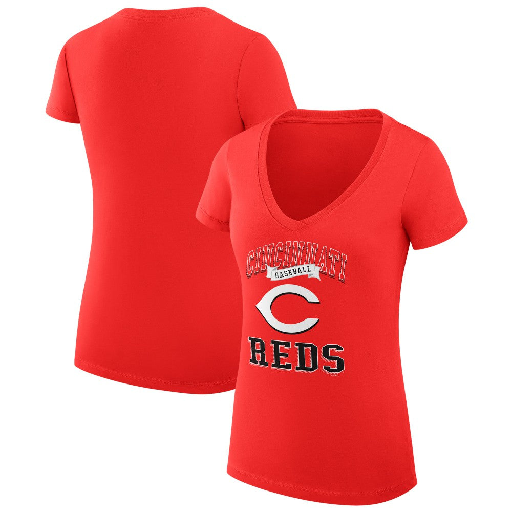 Cincinnati Reds G-III 4Her by Carl Banks Women's Super-Slim Fit Lightweight Team Logo Graphic V-Neck T-Shirt - Red