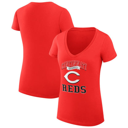 Cincinnati Reds G-III 4Her by Carl Banks Women's Super-Slim Fit Lightweight Team Logo Graphic V-Neck T-Shirt - Red