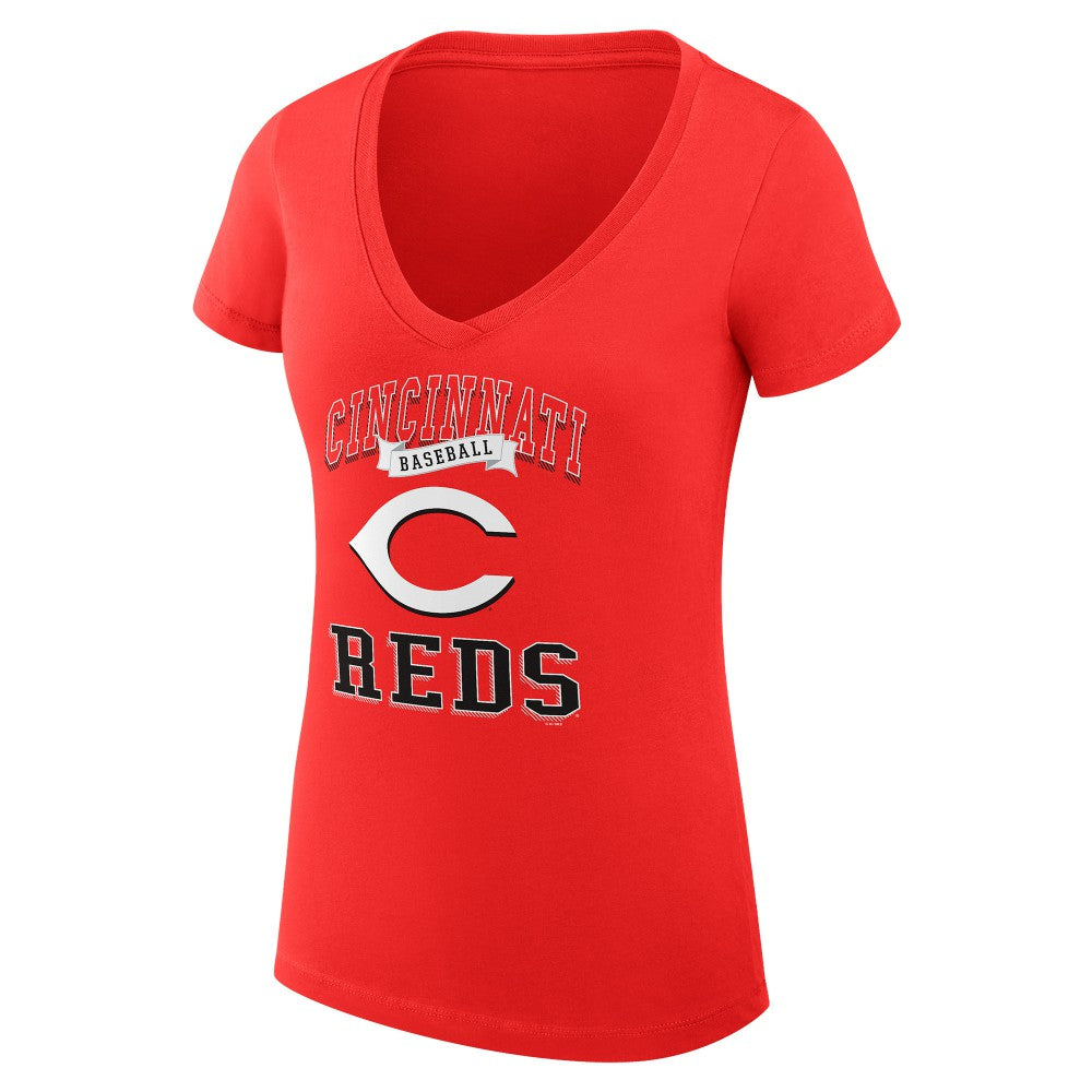 Cincinnati Reds G-III 4Her by Carl Banks Women's Super-Slim Fit Lightweight Team Logo Graphic V-Neck T-Shirt - Red