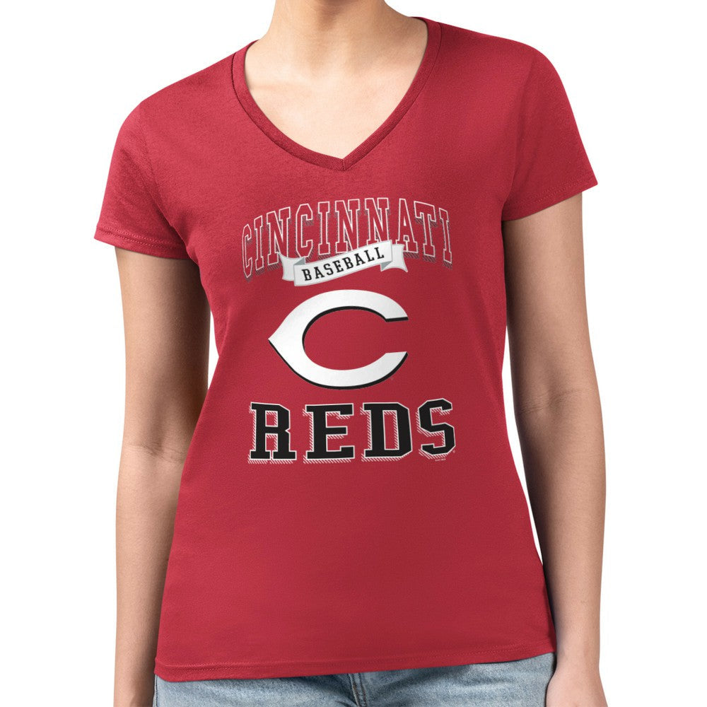 Cincinnati Reds G-III 4Her by Carl Banks Women's Super-Slim Fit Lightweight Team Logo Graphic V-Neck T-Shirt - Red