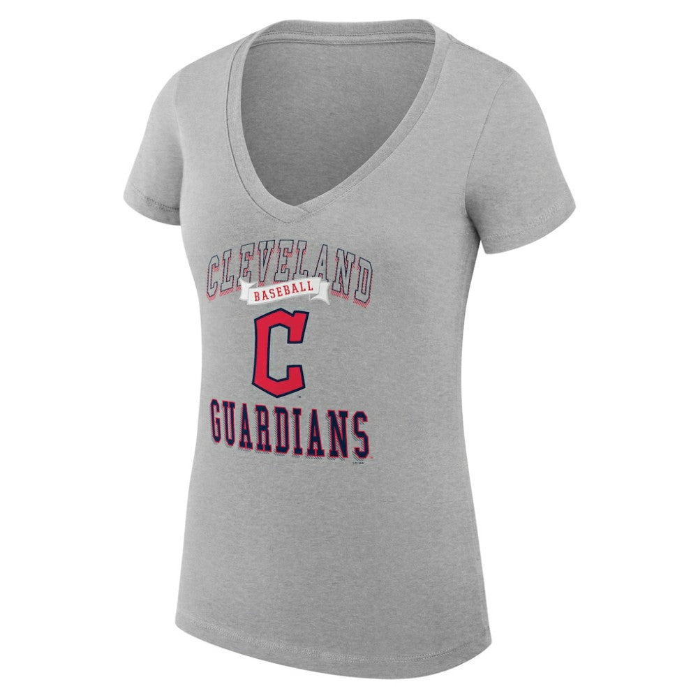 Cleveland Guardians G-III 4Her by Carl Banks Women's Super-Slim Fit Lightweight Team Logo Graphic V-Neck T-Shirt - Heather Gray