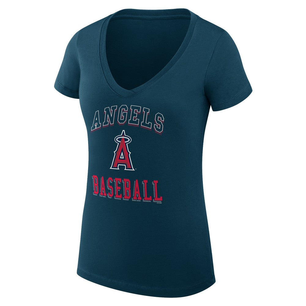 Los Angeles Angels G-III 4Her by Carl Banks Women's Super-Slim Fit Lightweight Team Logo Graphic V-Neck T-Shirt - Navy