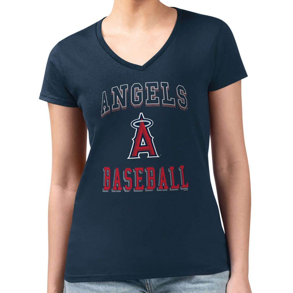 Los Angeles Angels G-III 4Her by Carl Banks Women's Super-Slim Fit Lightweight Team Logo Graphic V-Neck T-Shirt - Navy