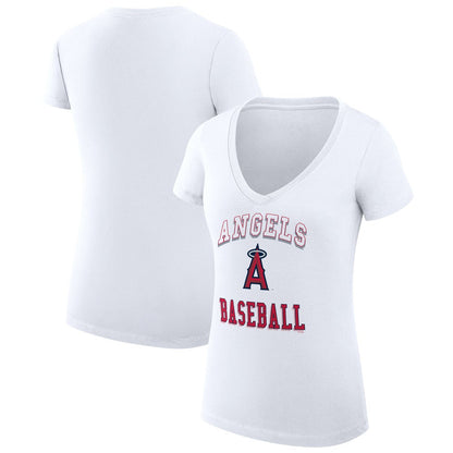 Los Angeles Angels G-III 4Her by Carl Banks Women's Super-Slim Fit Lightweight Team Logo Graphic V-Neck T-Shirt - White