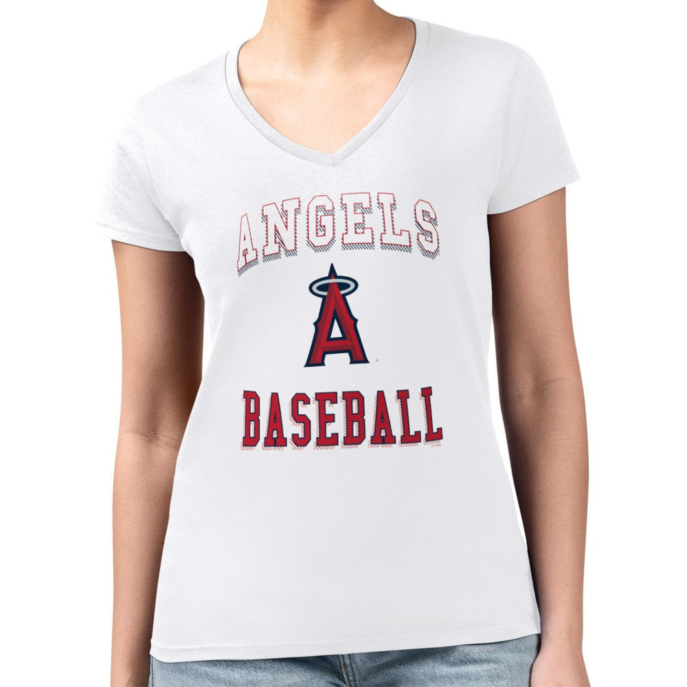 Los Angeles Angels G-III 4Her by Carl Banks Women's Super-Slim Fit Lightweight Team Logo Graphic V-Neck T-Shirt - White