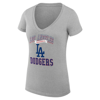 Los Angeles Dodgers G-III 4Her by Carl Banks Women's Super-Slim Fit Lightweight Team Logo Graphic V-Neck T-Shirt - Heather Gray