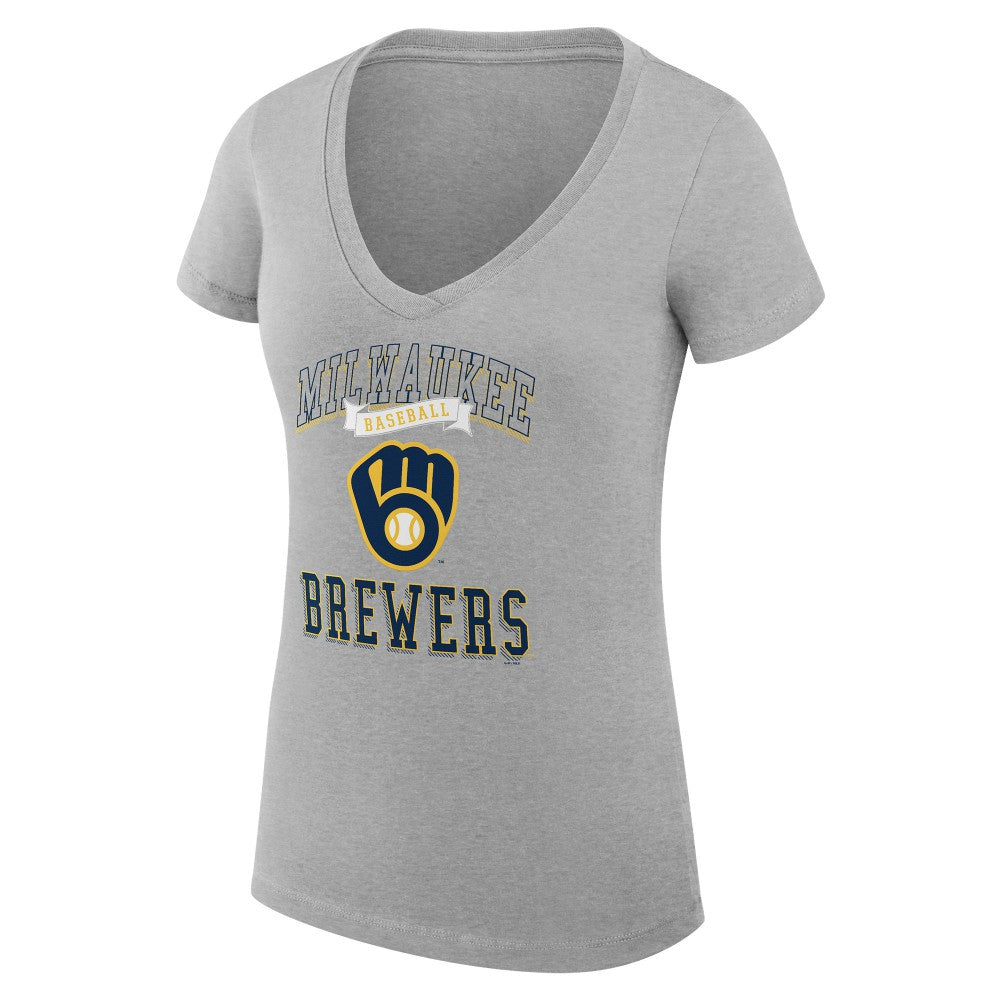 Milwaukee Brewers G-III 4Her by Carl Banks Women's Super-Slim Fit Lightweight Team Logo Graphic V-Neck T-Shirt - Heather Gray