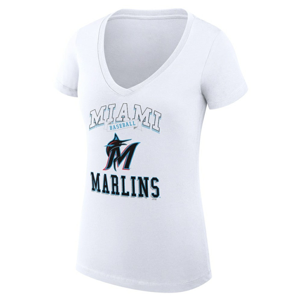 Miami Marlins G-III 4Her by Carl Banks Women's Super-Slim Fit Lightweight Team Logo Graphic V-Neck T-Shirt - White