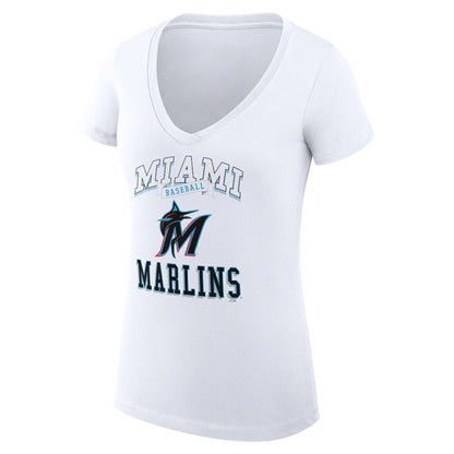 Miami Marlins G-III 4Her by Carl Banks Women's Super-Slim Fit Lightweight Team Logo Graphic V-Neck T-Shirt - White